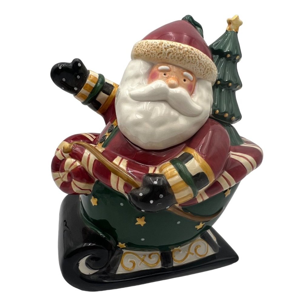 Vintage Debbie Mumm Santa's Spirit Ceramic Cookie Jar Christmas Decor 10.2"